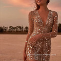 China Long Sleeve Sequined Mini Women Wedding Evening Dress Manufactory